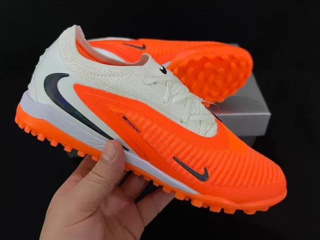 Nike Orange White Knit Upper Asymmetrical Lacing Turf Soccer Shoes