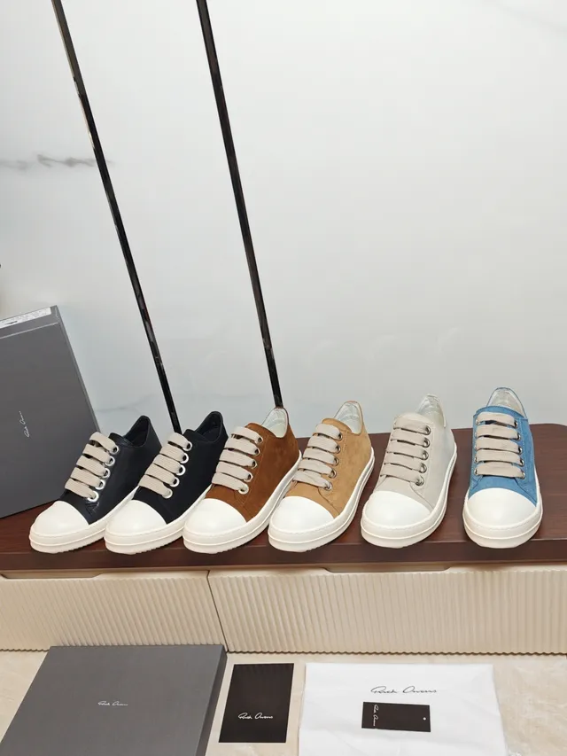 Rick Owens Black White Low-Top Leather Upper Lifestyle Sneakers