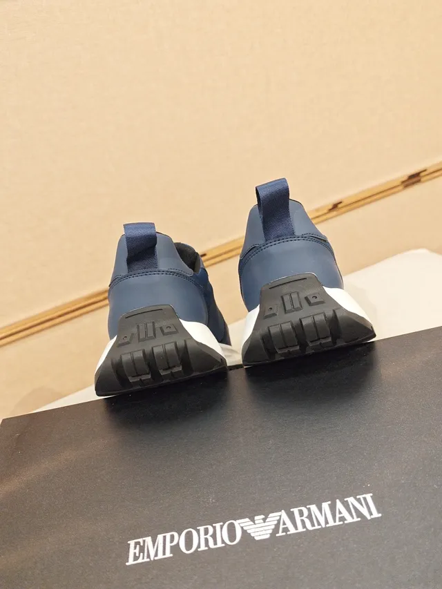 Armani Exchange Navy White Mixed-Material Upper Bold Side Logo Sneakers