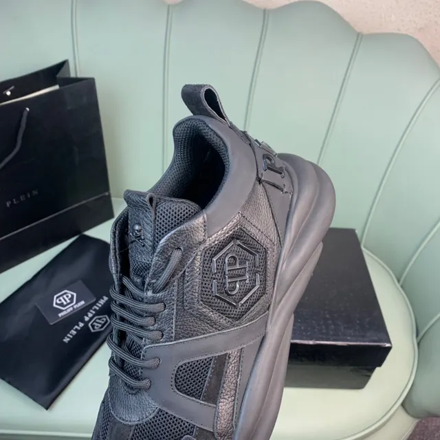 Philipp Plein Black Sole Mixed-Material Upper Chunky Sneakers