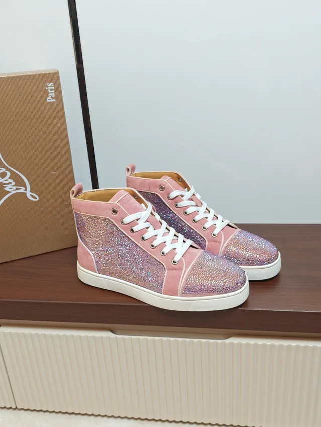 Christian Louboutin Louis Junior Pink Multicolor High-Top Crystal-Embellished Lifestyle Sneakers