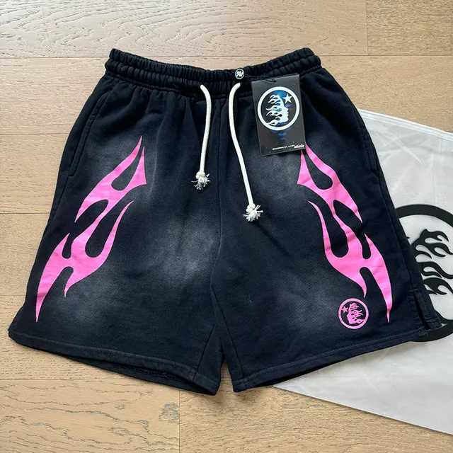 Black Gradient Flame Graphic Drawstring Waist Shorts