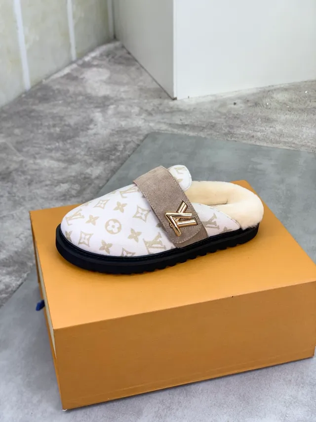 Louis Vuitton Monogram Shearling-Lined Suede Strap Mule Casual Shoes