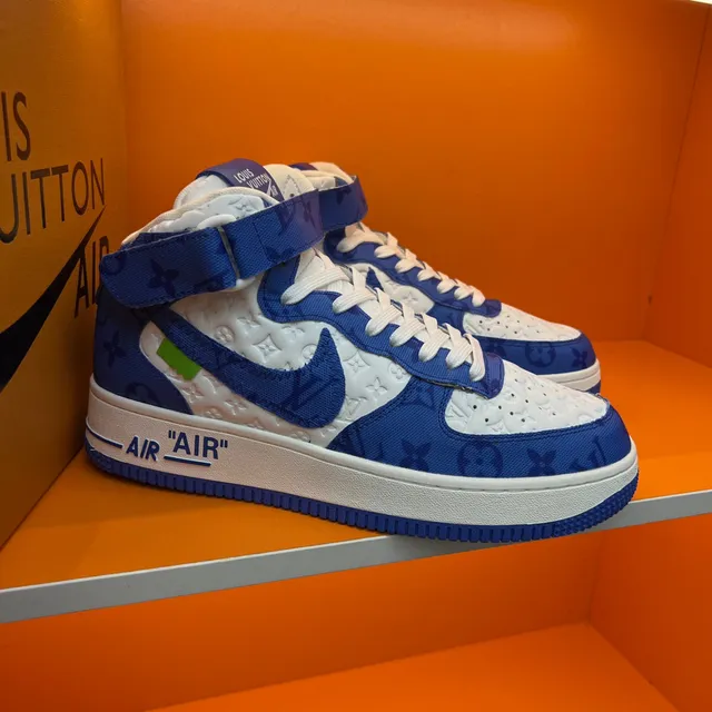 Nike x Louis Vuitton Air Force 1 High Blue Monogram Lifestyle Sneakers