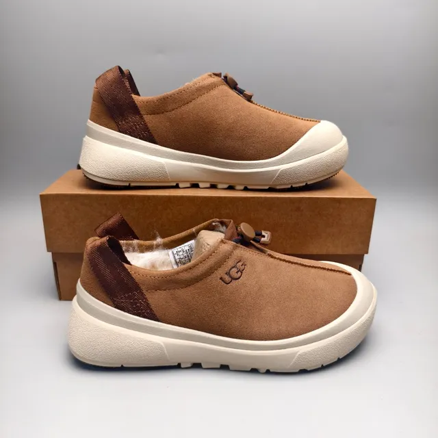 UGG Tasman Tan Suede Shearling-Lined Toggle-Closure Slip-On Casual Shoes