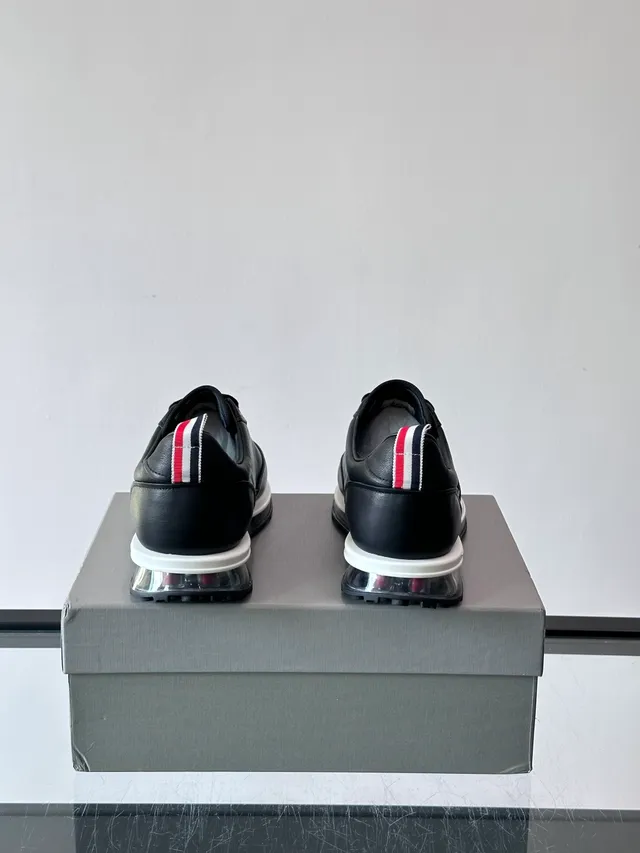 Thom Browne Black White Leather Upper Transparent Air-Cushioned Sole Sneakers