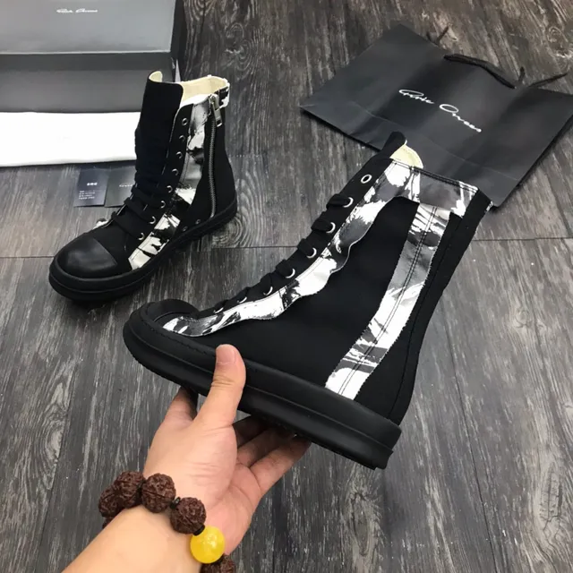 Black and White Abstract Print High-Top Martin Boot