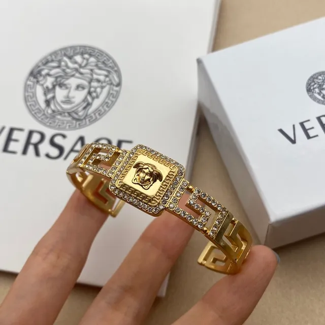 Versace Greca Odissea Crystal-Pavé Medusa Cuff Bracelet