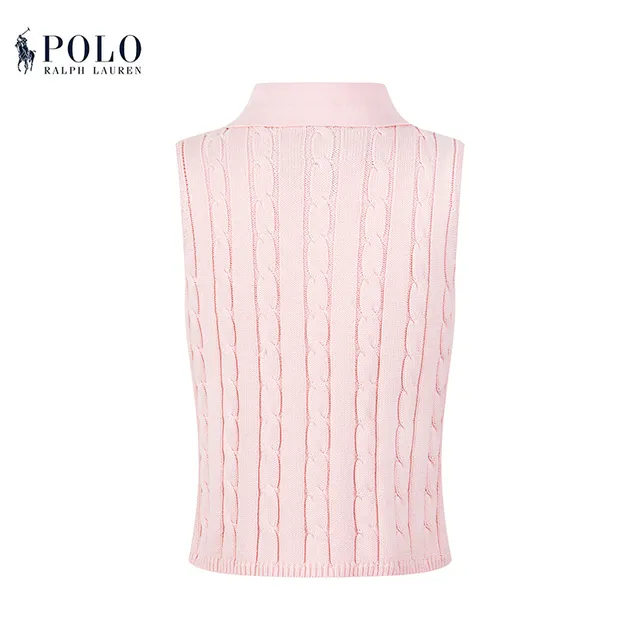 Polo Ralph Lauren Beige Navy Cable-Knit Sleeveless Polo Shirt