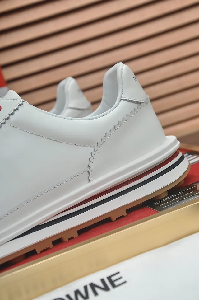 Thom Browne White Brown Leather Upper Gum Rubber Sole Lifestyle Sneakers