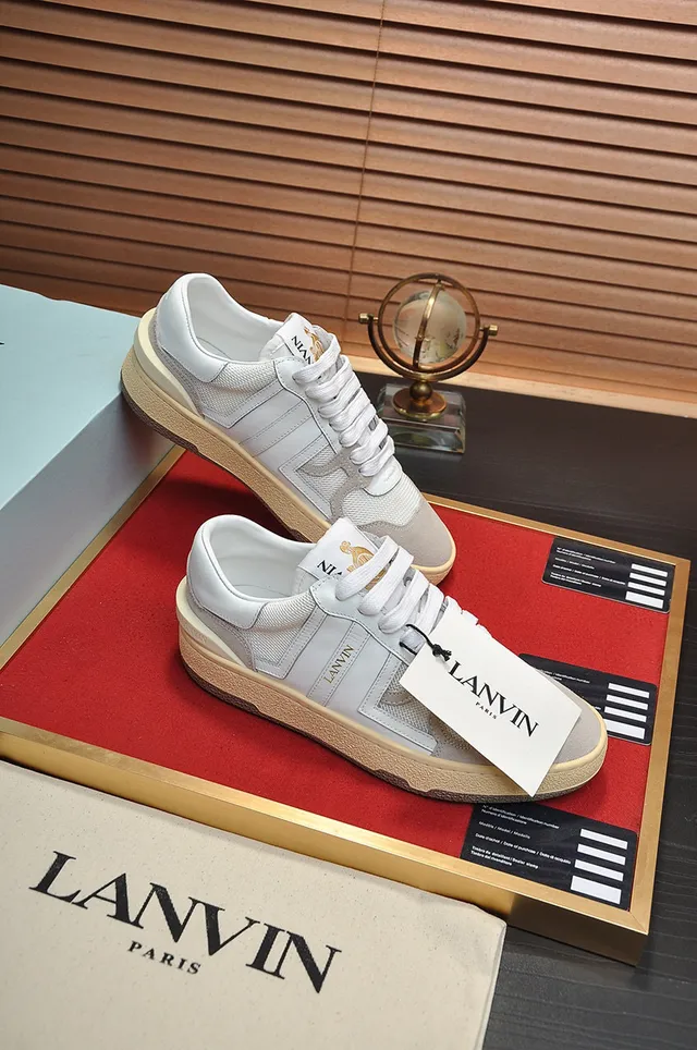Lanvin White and Gray Mixed-Material Low-Top Lifestyle Sneakers