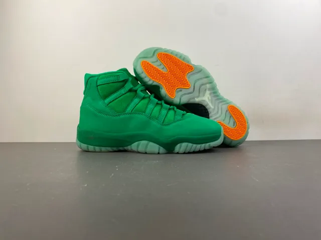 Air Jordan 11 Monochromatic Green Suede Basketball Shoes