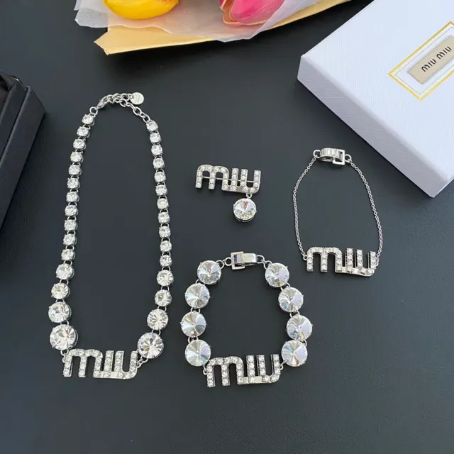 Miu Miu Crystal Logo Bracelet Silver-Tone Metal Bracelet