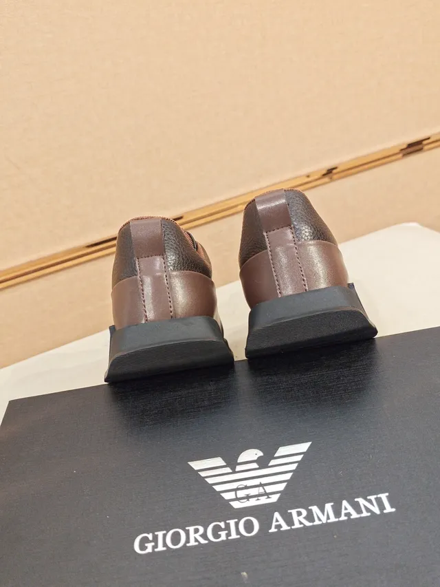 Emporio Armani Brown Black Slip-On Construction Pebbled And Smooth Leather Contrast Sneakers