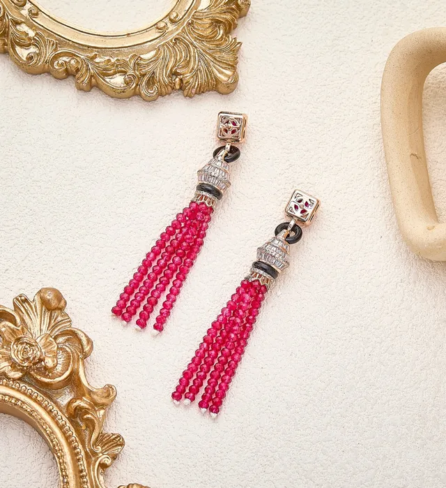 Pink Gold Tassel Faceted Bead Strands Earrings