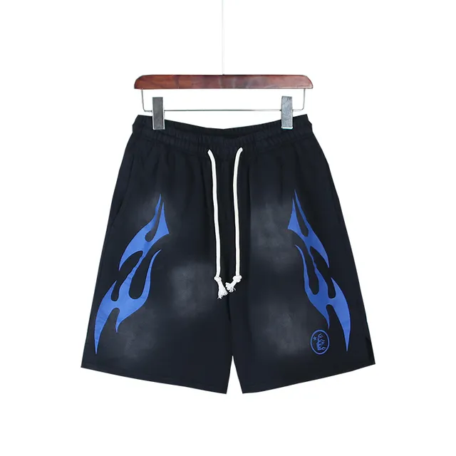 Black Gradient Flame Graphic Drawstring Waist Shorts