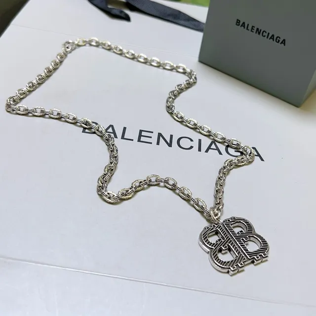 Balenciaga BB Monogram Silver Chain Necklace