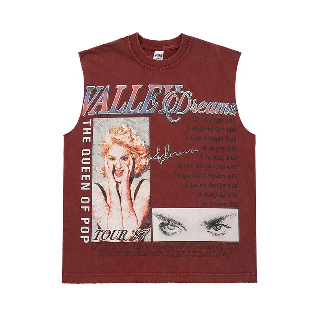 Black and Maroon Graphic-Print Distressed Sleeveless Vest Top