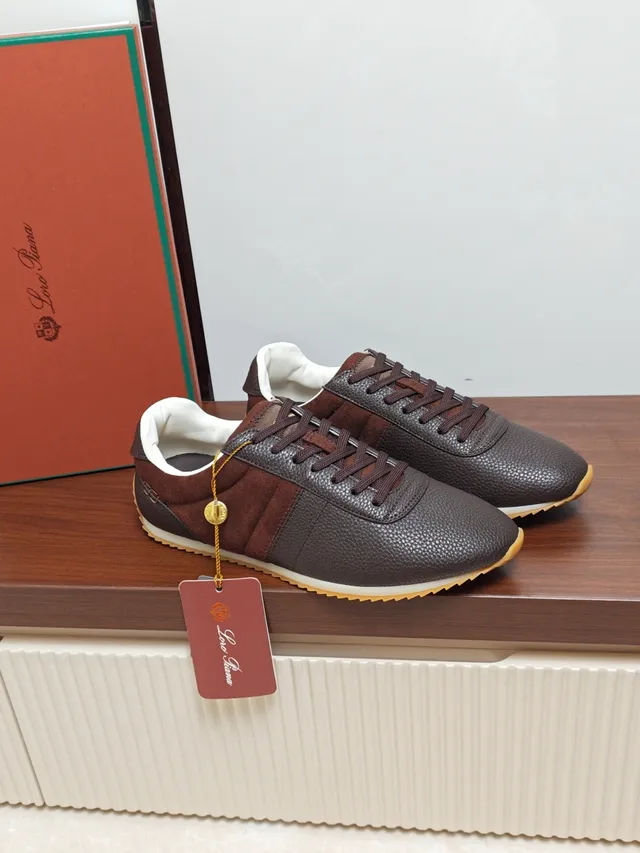 Loro Piana Brown Pebbled Leather and Suede Lifestyle Sneaker