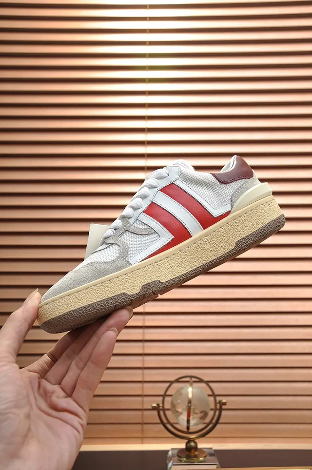 Lanvin White Red Low-Top Mesh And Suede Upper Lifestyle Sneakers
