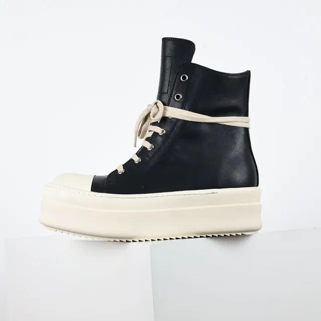Rick Owens Geobasket Black and Cream Platform Ankle Boots