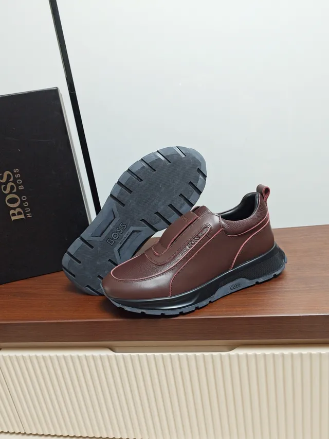Hugo Boss Brown Leather Slip-On Casual Shoes