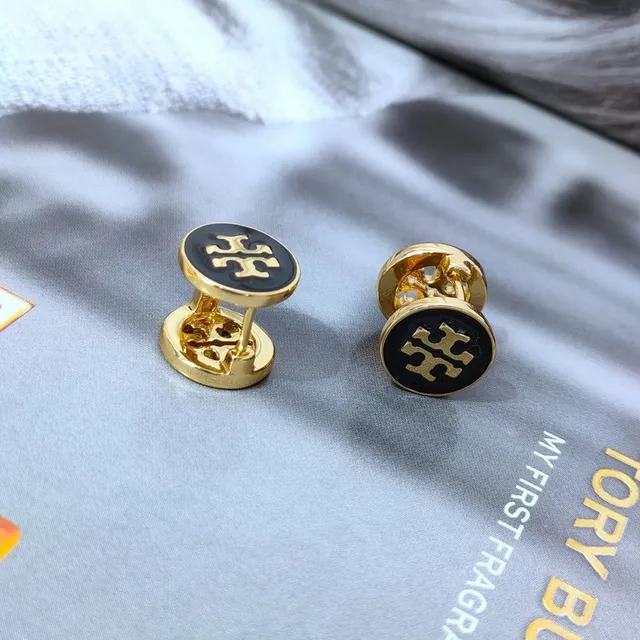 Tory Burch Mini Logo Stud Red Gold Circular Enamel Face Earrings