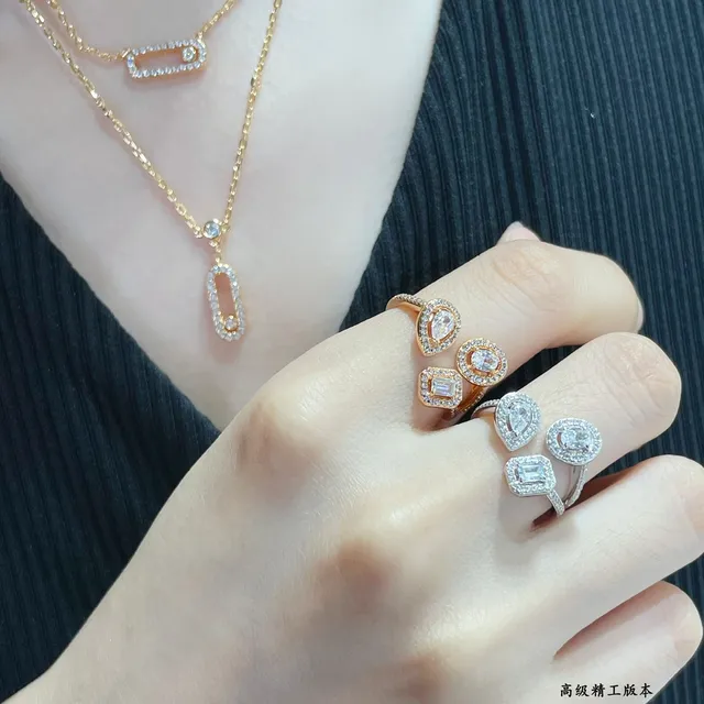 Silver-Tone and Rose Gold-Tone Pavé Halo Triple-Stone Open-Shank Rings