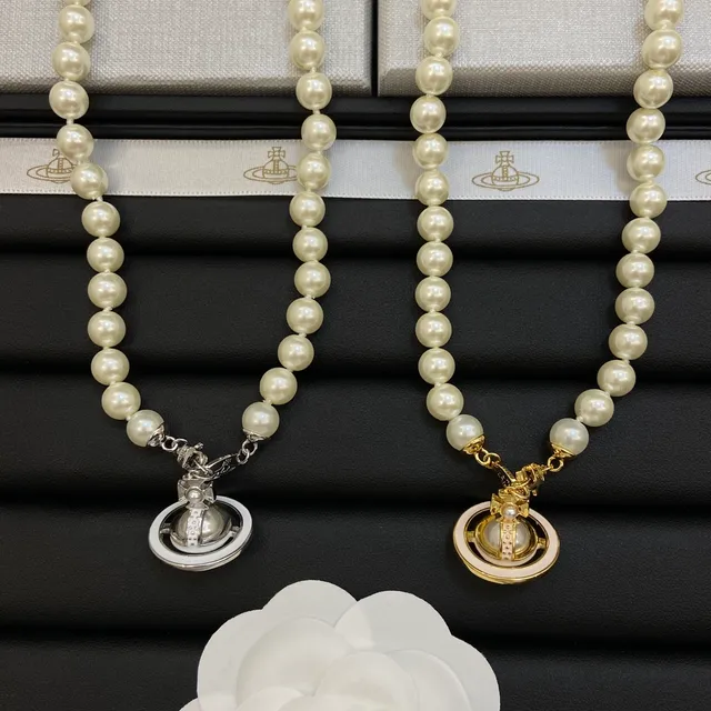 Vivienne Westwood Orb Beige Pink Pearl Strand Pendant Necklace