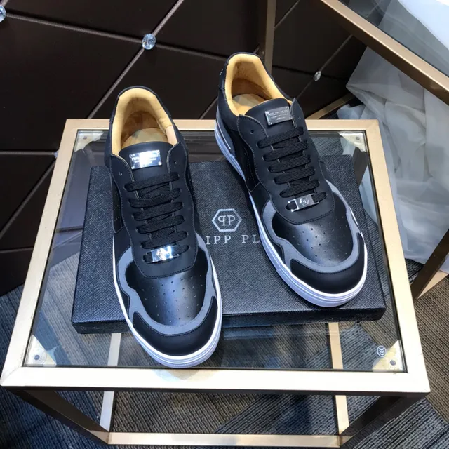 Philipp Plein Black and Gray Perforated Low-Top Lifestyle Sneakers