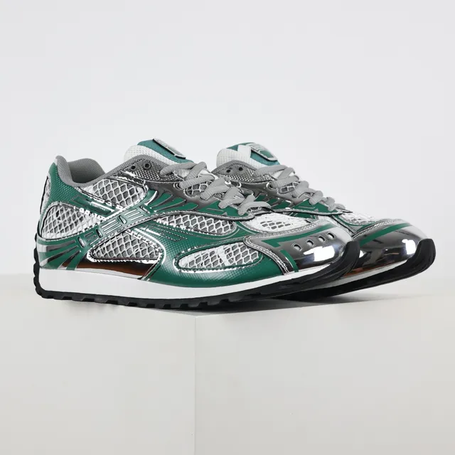ASICS Green Silver Metallic Mesh Cage Forest Synthetic Overlays Running Shoes