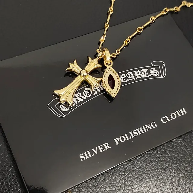 Chrome Hearts Cross and Marquise Gemstone Pendant Necklace