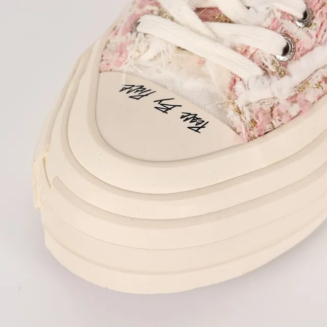 JW Anderson Pink Beige Tweed Upper Layered Segmented Sole Lifestyle Sneakers