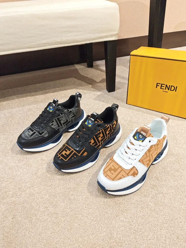 Fendi Black Navy FF Monogram Textile Layered Midsole Chunky Sneakers