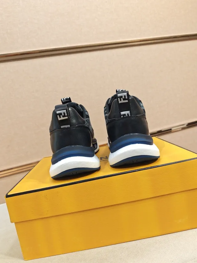 Fendi Black Navy FF Monogram Textile Layered Midsole Chunky Sneakers