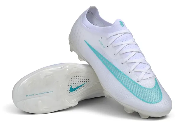 Nike White Blue Knit Bootie Upper Translucent Soleplate Firm-Ground Soccer Shoes