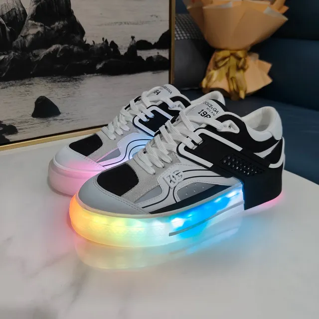 Dolce & Gabbana White Black Mixed-Material Upper Translucent Sole Sneakers