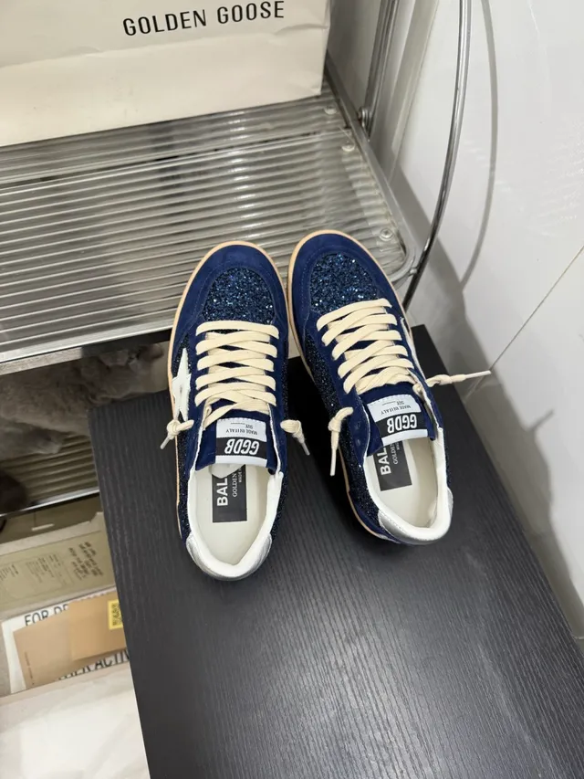 Golden Goose Ball Star Navy Glitter Suede Lifestyle Sneakers