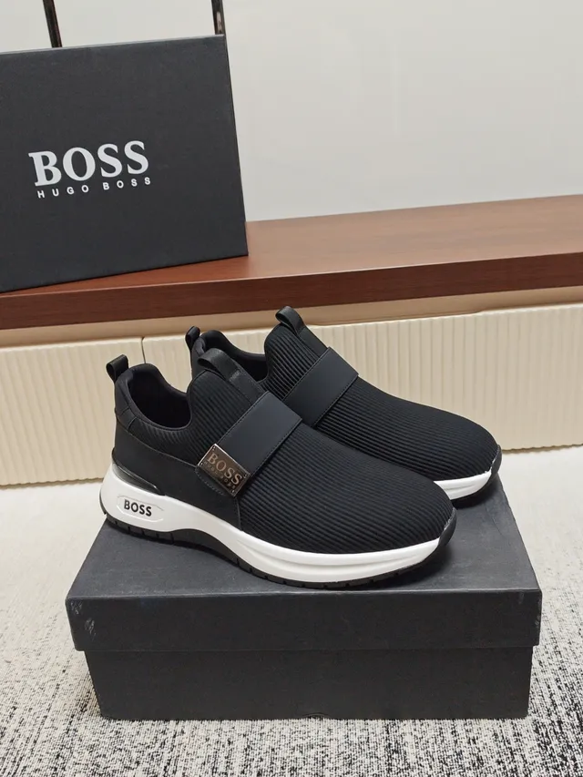 Hugo Boss Black White Knit Upper Slip-On Lifestyle Sneakers
