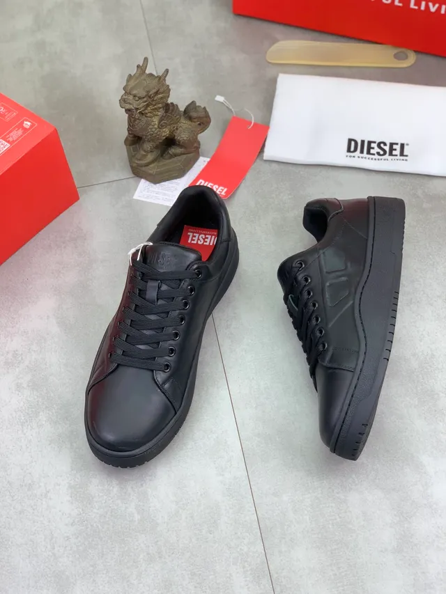 Diesel Black Leather Paneled Platform Sneaker
