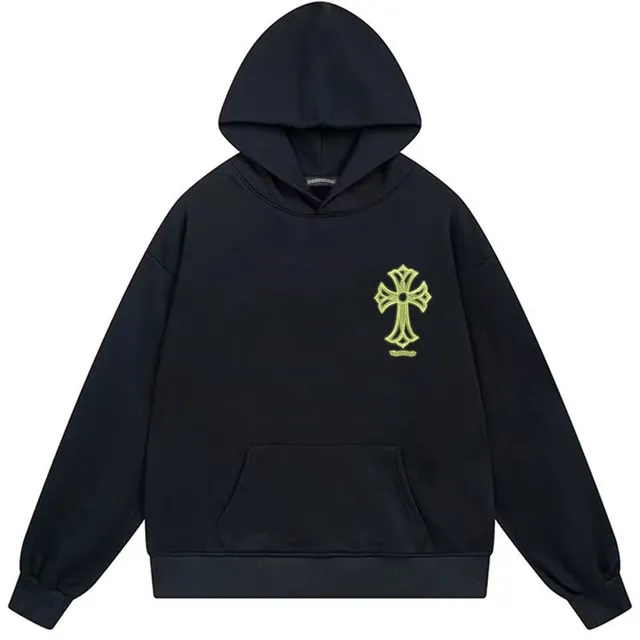 White Pink Oversized Fit Back-Embroidered Cross Motif Hoodie