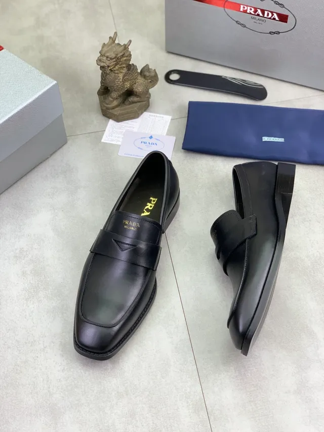Prada Penny Strap Loafer Black Leather Loafers