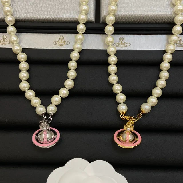 Vivienne Westwood Orb Beige Pink Pearl Strand Pendant Necklace