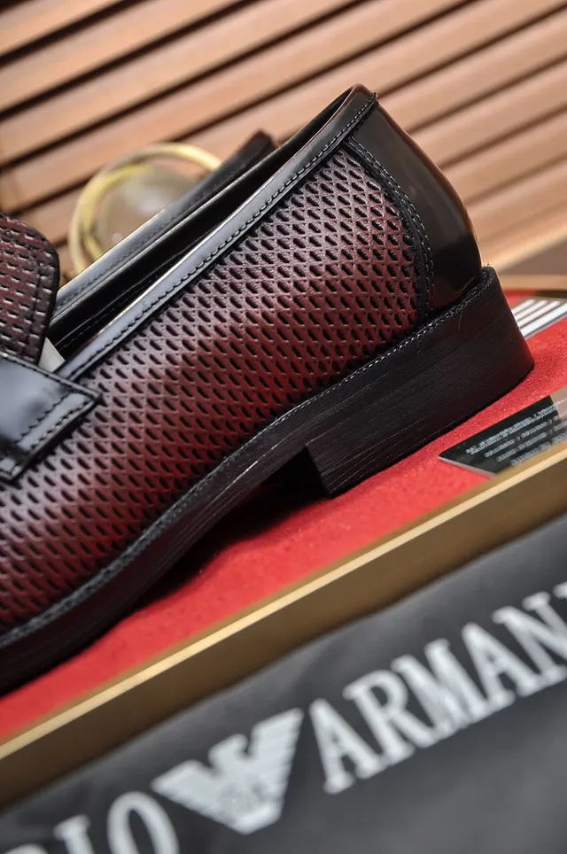 Giorgio Armani Burgundy Black Perforated Leather Metal Eagle Buckle Loafer
