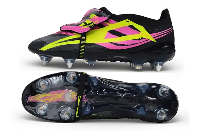 Puma Black Pink Low-Cut Knit Upper Asymmetrical Strap Closure Firm-Ground Soccer Shoes