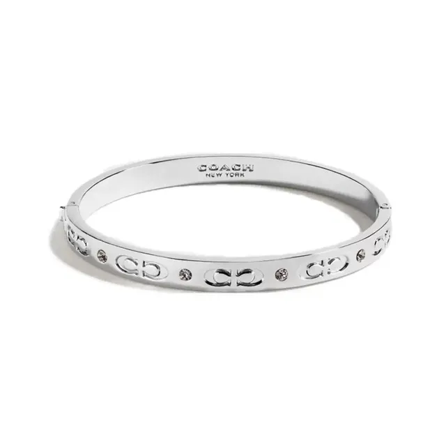Coach Signature C Crystal Gold-Tone Hinged Bangle Bracelet