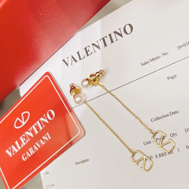Valentino VLTN Pearl Stud Chain Dangling Earrings