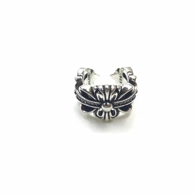 Chrome Hearts Cross Flower Pavé Silver Ring