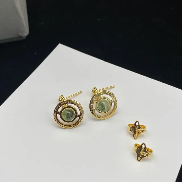 Vivienne Westwood Orb Green Stone Dangling Earrings
