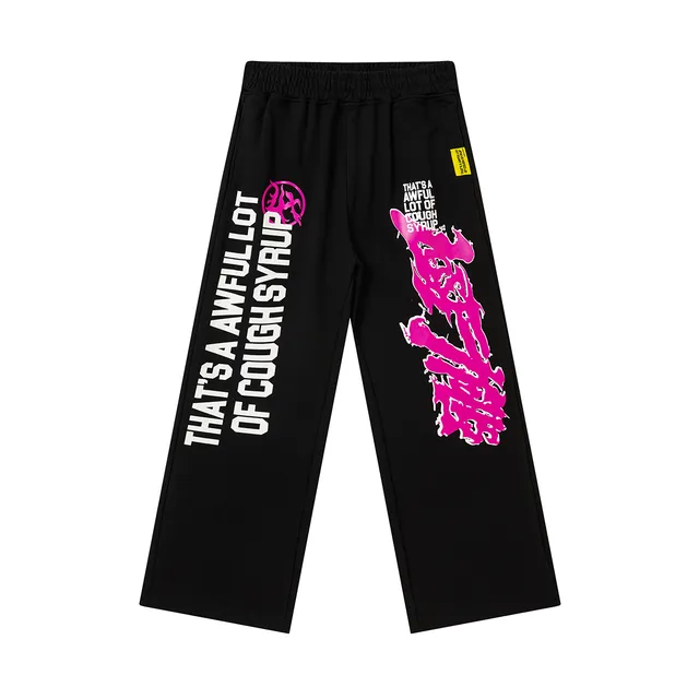 Black Graphic-Print Relaxed-Fit Wide-Leg Pants